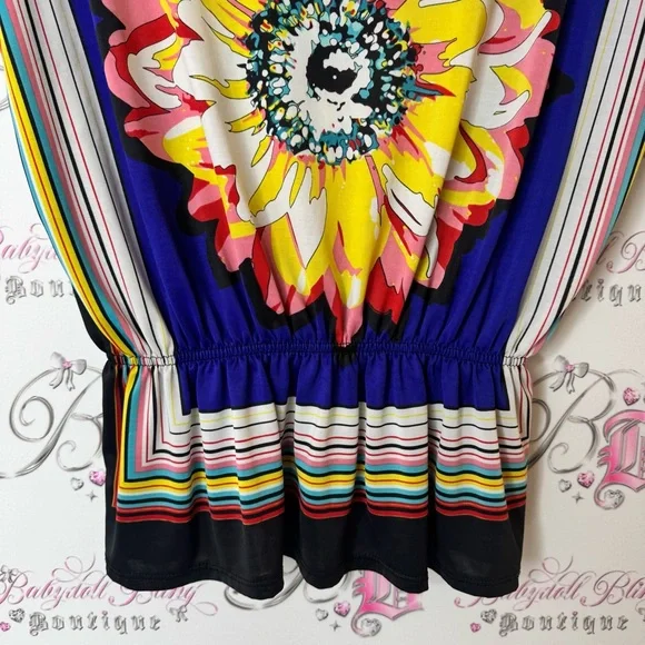 Isabella Rodriguez top peplum striped flower Blue Floral Stripe Blouse - Picture 3 of 7